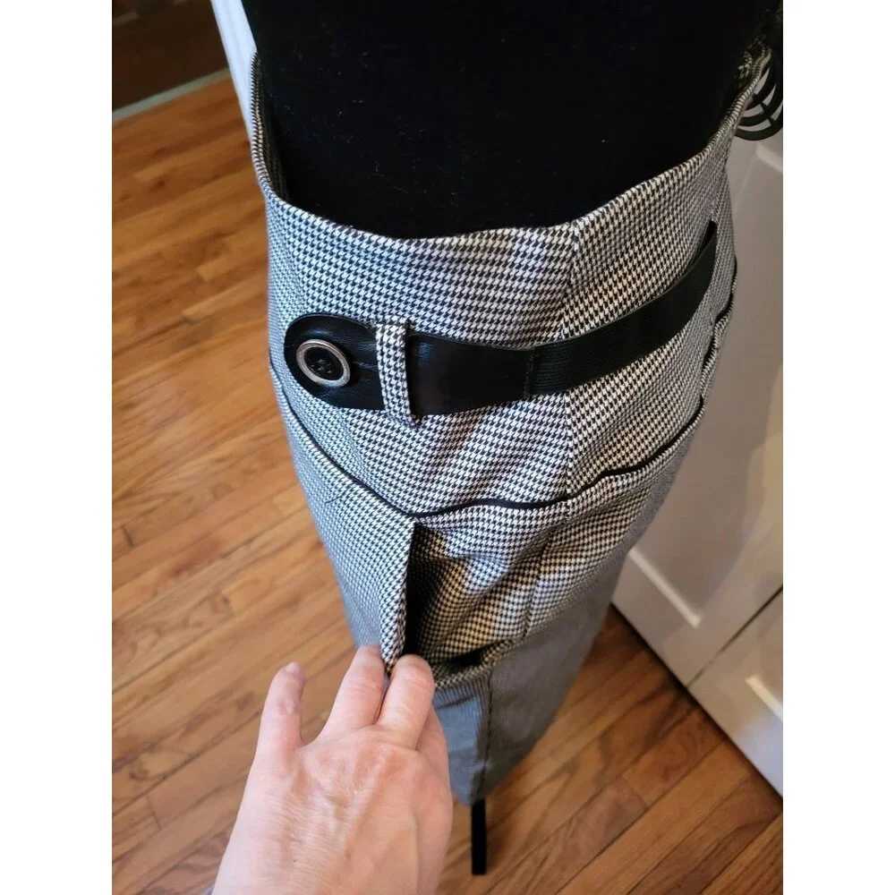 White/Black Houndstooth Pencil Skirt High Waist 11 Retro Twee Preppy Office - Picture 4 of 8